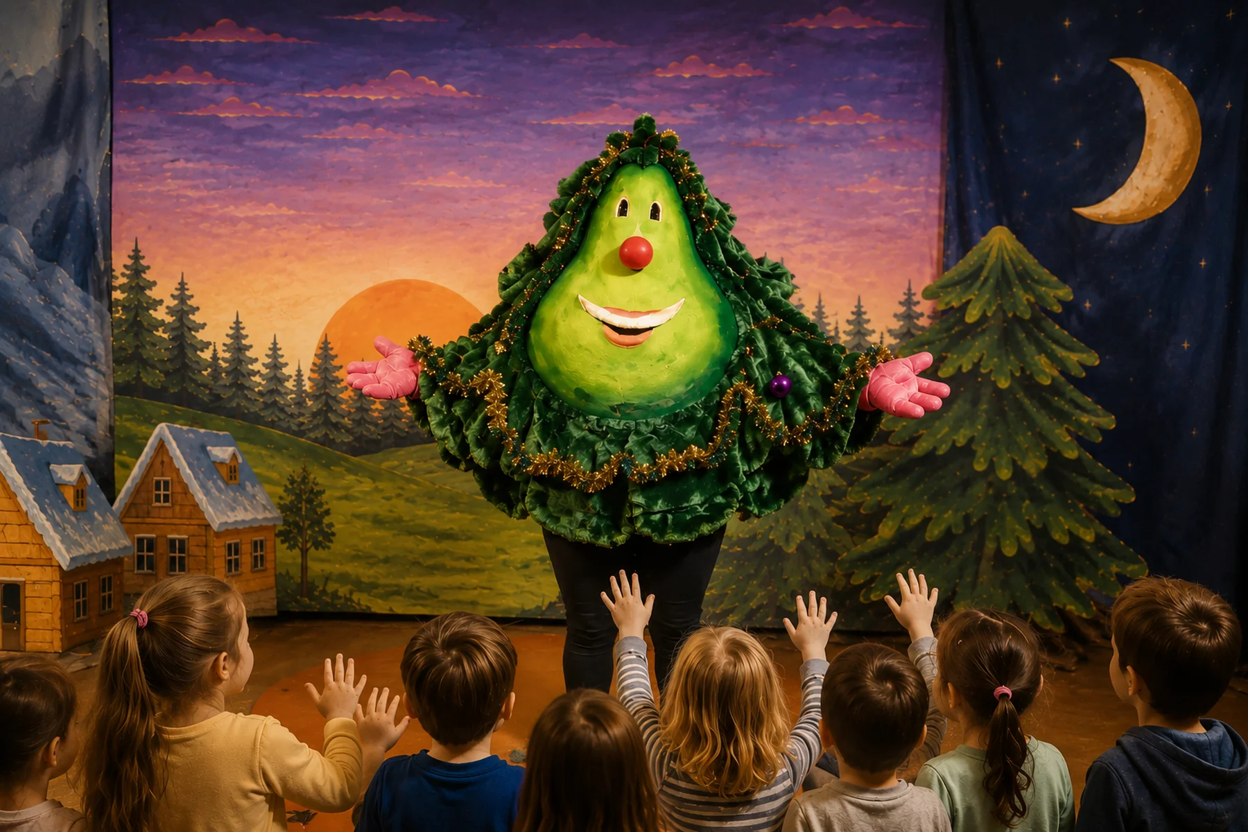 Firmin entouré des enfants pendant le spectacle