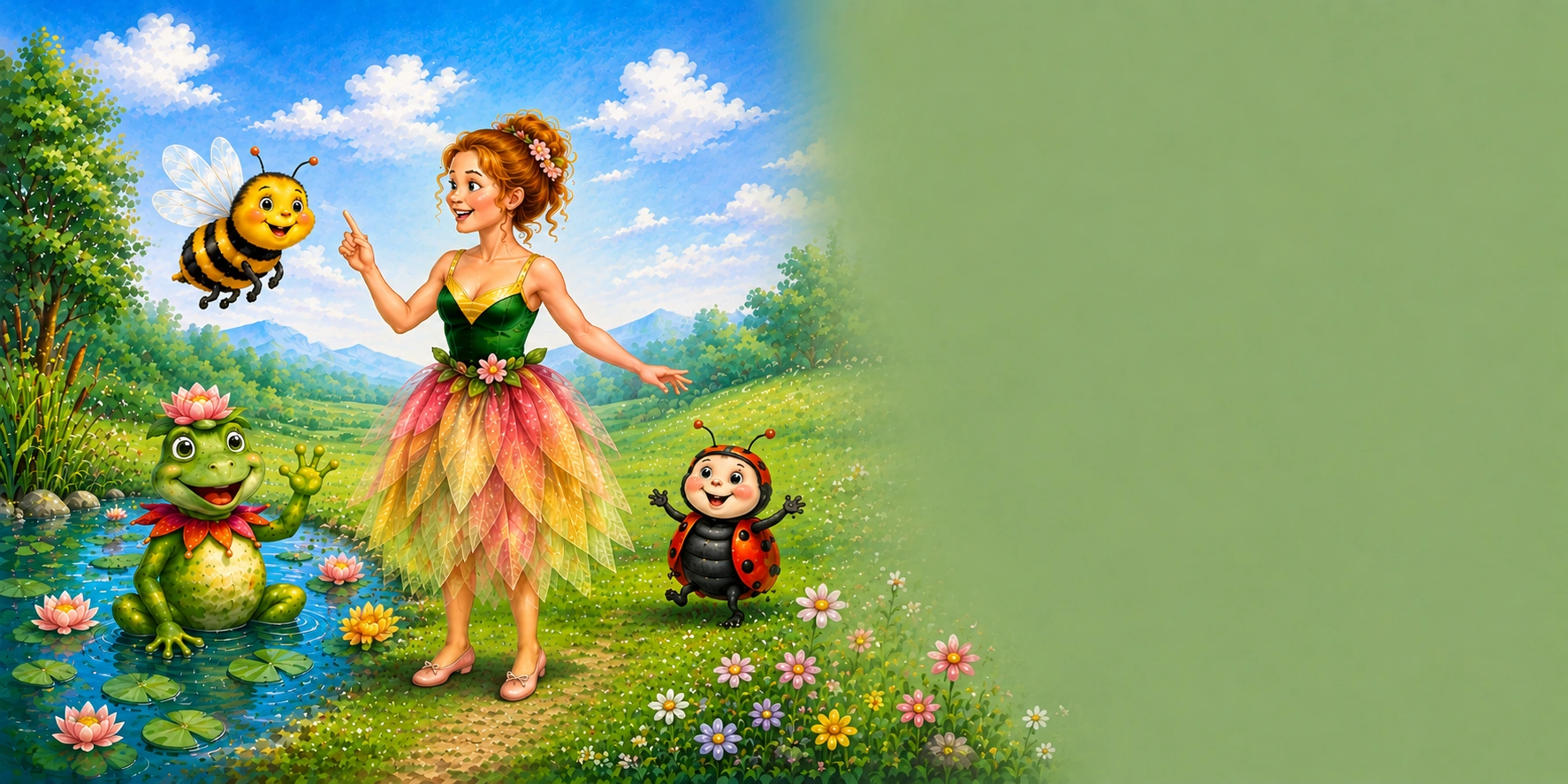 Néroline la fée avec l'abeille, la grenouille et la coccinelle
